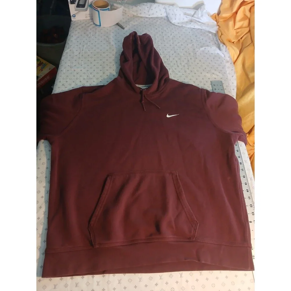 Vintage Club Swoosh Cotton Pullover Hoodie Maroon XXL Mens Embroidered Swoosh